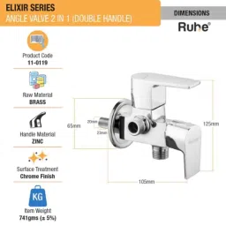 Ruhe Elixir Brass Chrome Finish 2 in 1 Double Handle Angle Valve, 11-0119 image 2