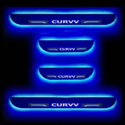 Car Accessories Hub 4 Pcs Acrylic Black Sill Scuff Plate Set with Blue LED for Tata Curvv Electric All Model image 2
