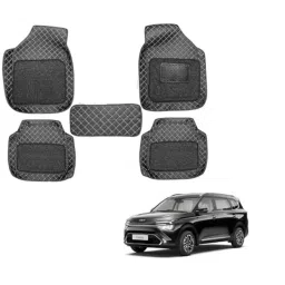 Kozdiko 5 Pcs Waterproof &a; Luxury 7D Black Leatherette Car Floor Mat Set for Kia Carens-picture-31