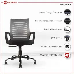 CELLBELL Desire C104 Fabric Medium Back Grey Ergonomic Chair, CBHKFOC1100 image 2