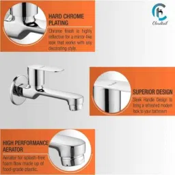 Cloudtail by Prestige Opal CDT2112 Brass Chrome Finish Silver Wall Mounted Long Body Tap with Wall Flange (Pack of 2) image 3