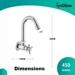 Tapglow Terim Brass Chrome Finish Silver Wall Mount Sink Cock with Flange image 2