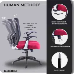 HUMAN METHOD VIBE MB-ELITE Medium Back Nylon Black &a; Maroon Executive Chair with Adjustable Lumber Support image 4