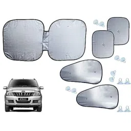 Auto Pearl 5 Pcs Polyester Black &a; Silver Window &a; Front Sun Shade Set for Mahindra Quanto-picture-10