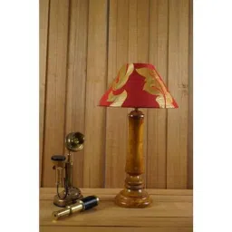 Tucasa Mango Wood Tan Table Lamp with 10 inch Polycotton Red Gold Pyramid Shade, WL-196-picture-27