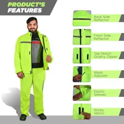 AllExtreme Polyester Fabric PU Coated Neon Green Full Sleeves Riding Jacket with Pant for Men, Size: S image 3