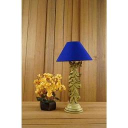 Tucasa Mango Wood Crushed Yellow Carving Table Lamp with 10 inch Polycotton Blue Pyramid Shade, WL-59-picture-39