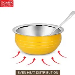 Classic Essentials 10 Pcs Stainless Steel Yellow Induction Base Cookware Handi Set with Lid image 4