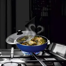 Baltra 1.75L Aluminium Blue Induction Bottom Marble Finish Non-Stick Kadhai with Glass Lid, BTN-204 image 3