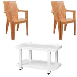 Italica 2 Pcs Polypropylene Camel Premium Arm Chair &a; White Table with Wheels Set, 9006-2/9509-picture-46