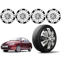 Auto Pearl 4 Pcs 14 inch Polypropylene Silver &a; Black Press Type Car Wheel Cover Set with Retention Ring for Tata Indigo 2002, 14WC_DzireT2_DC_Indigo2002-picture-27