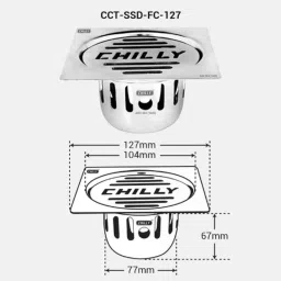 Chilly 127x127mm Stainless Steel 304 Matt Finish Square Signature Cockroach Trap, CCT-SSDFC-127 image 2