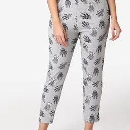 ABELINO Women Grey Printed Pure Cotton Lounge Pants-image-39