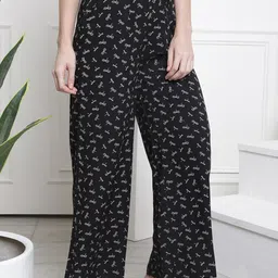Claura Black & White Printed Flared Cotton Lounge Pants image 2
