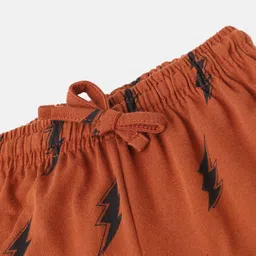 mackly Boys Rust Brown & Black Lightning Bolt Print Cotton Lounge Pants image 4