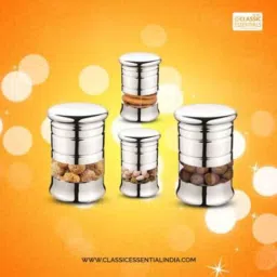 Classic Essentials Elegant12CM/S2 2 Pcs 1600ml Stainless Steel Silver Cookie Canister Jar Set image 3
