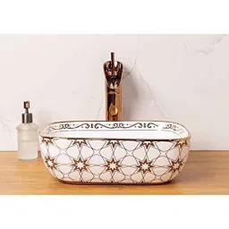 Bassino Art 36x24x12cm Ceramic White &a; Gold Wash Basin, ZX_036 image 1