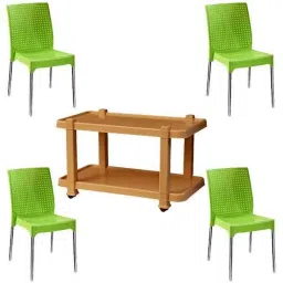 Italica 4 Pcs Polypropylene Green Plasteel without Arm Chair &a; Marble Beige Table with Wheels Set, 1206-4/9509-picture-44