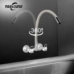 Neelkund Brass White Chrome Finish Square Cut Flexible Sink Mixer with 360 deg Flexible Swivel Spout image 5