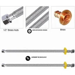 Prestige MAX 2 Pcs Brass Chrome Finish Angle Cock &a; Hose Pipe Set (Pack of 4) image 5