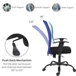 White Clouds Enterprise Sigma Fuzzy Blue High Mesh Back Ergonomic Office Revolving Chair image 4