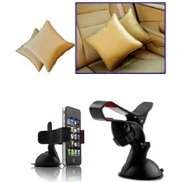 Kozdiko 2 Pcs Beige Car Cushion Pillow Set &a; Moblie Stand Combo-picture-13