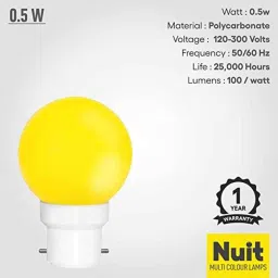 Fybros Nuit 0.5W Polycarbonate Yellow Round LED Bulb, FLS5442B (Pack of 2) image 2