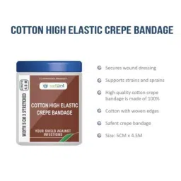 Safent 2 inch 5cmx4.5m Cotton High Elastic Crepe Bandages, SAFE0057 (Pack of 6) image 2