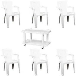 Italica 6 Pcs Polypropylene White Comfort Arm Chair &a; White Table with Wheels Set, 9001-6/9509-picture-32