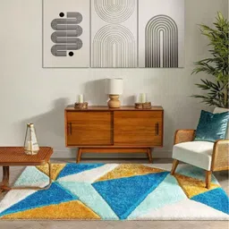 Carpetify 3x5ft Turquoise, Mustard Yellow &a; White Modern Geometric 3D Textured Thick &a; Soft Shag Carpet Rug, 0923ZNBCY5H image 5