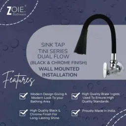Zoie Tini Brass Black Chrome Finish Sink Tap with Swivel Spout, Z24040 image 2