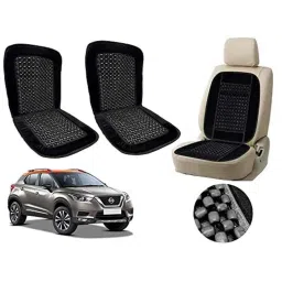 Auto Pearl PU, Velvet &a; Wooden Beads Black Rectangular Seat Cushion for Nissan Kicks (Pack of 2 )-picture-28