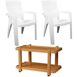 Italica 2 Pcs Polypropylene White Spine Care Chair &a; Marble Beige Table with Wheels Set, 2277-2/9509-picture-15