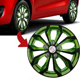 Auto Pearl 4 Pcs 13 inch Black &a; Green ABS Press Type Hubcap Wheel Cover Set with Retention Ring for Tata TigorXE image 3