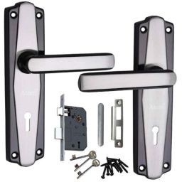 ATOM 7 inch Brass &a; Iron Black Silver Finish Mortise Door Lock Set, MH-609-KY-BS-picture-0