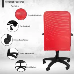 White Clouds Enterprise Sonic Red Medium Back Ergonomic Office Chair with Back Support image 3