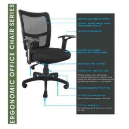 Advanto Black Medium Mesh Back Ergonomic Office Chair with Armrest, ADPN BI 033 image 5