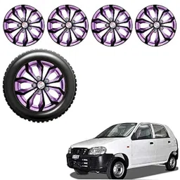 Auto Pearl 4 Pcs 12 inch ABS Black &a; Violet Press Fitting Wheel Cover Set for Hyundai Eon D-Lite with Retention Ring-picture-15