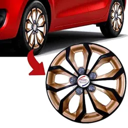 Auto Pearl 4 Pcs 15 inch Black &a; Golden ABS Press Type Hubcap Wheel Cover Set with Retention Ring for Honda CityIdtec2016 image 3