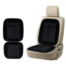 Auto Pearl PU, Velvet &a; Wooden Beads Black Rectangular Seat Cushion for Chevrolet Captiva (Pack of 2 ) image 4