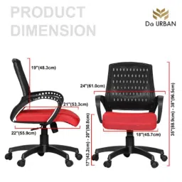 Da URBAN Boom 03 Red Mid-Back Revolving Mesh Ergonomic Chair for Home &a; Office image 4