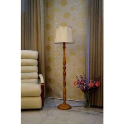 Tucasa Mango Wood Camel Floor Lamp with Off White Cylindrical Polycotton Shade, WF-109-picture-49