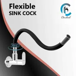 Cloudtail by Prestige Opal Brass Chrome Finish Black Wall Mounted Kitchen Flexible Sink Tap with Spout Rain Spray &a; Flange image 4