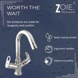 Zoie Orneo Brass Silver Chrome Finish Basin Mixer with Swivel Spout, Z31017 image 3