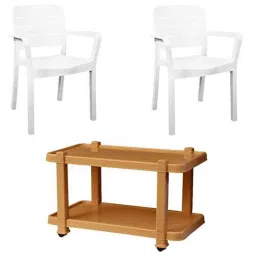 Italica 2 Pcs Polypropylene White Luxury Arm Chair &a; Marble Beige Table with Wheels Set, 3015-2/9509-picture-17