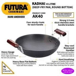 Hawkins Futura 4L 30cm Hard Anodised Round Bottom Deep Kadhai, AK 40 image 3