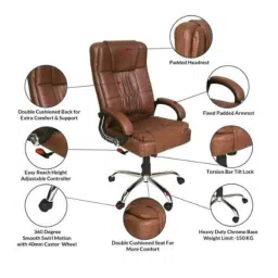 Modern India Leatherette Brown High Back Office Chair, MI287 (Pack of 2) image 4