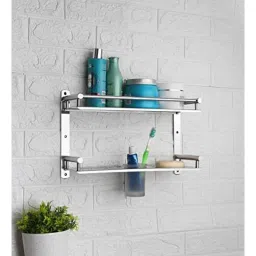 Voltizi 2 Shelves Stainless Steel Silver Chrome Finish Multipurpose Wall Shelf with Toothbrush Holder &a; Soap Dish, MP-BH-TR-GSS-02-picture-20