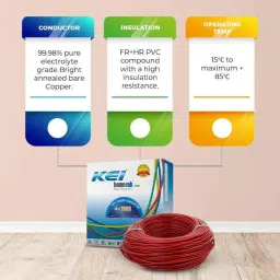 KEI 4 Sqmm Single Core Homecab FR Red Copper Unsheathed Flexible Cable, Length: 90 m image 3