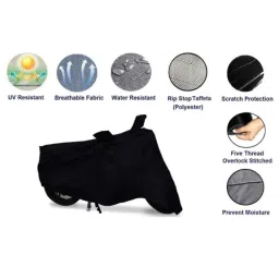 Riderscart Polyester Black Waterproof Two Wheeler Body Cover with Storage Bag for Royal Enfield Thunderbird 350 ABS image 3